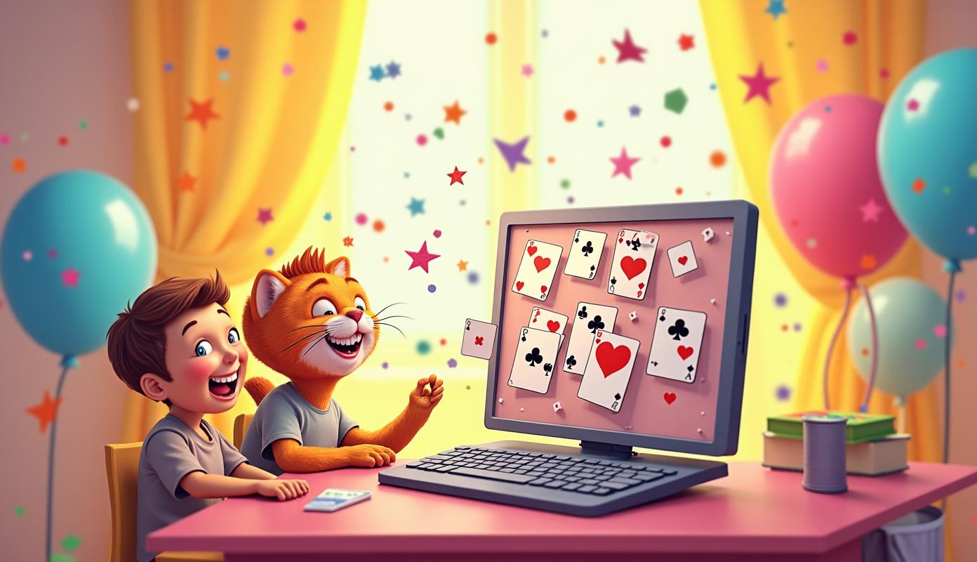 Kat guider børn i solitaire
